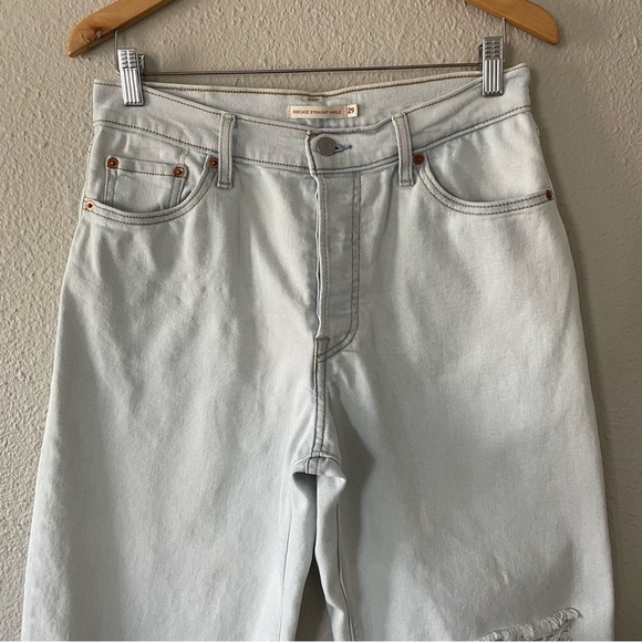 Levi's Ribcage Straight Ankle Jeans Women's 29 Light Blue Wash Ripped Distressed - Picture 2 of 15